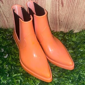 Calvin Klein Women’s Carol Orange Glossy Ankle Rain Boots